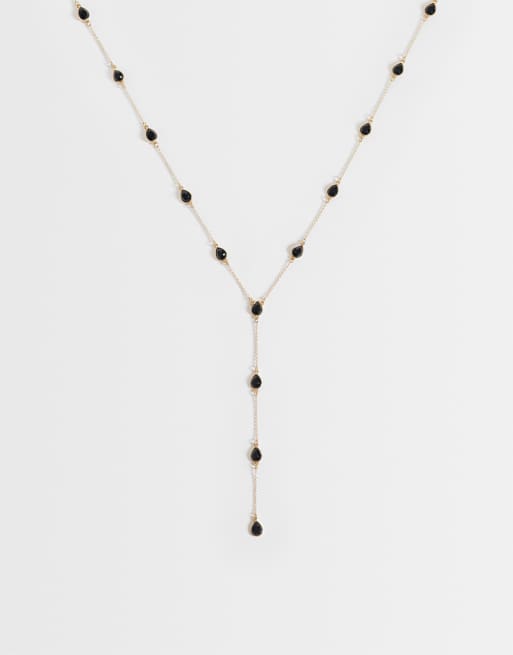 ASOS DESIGN - collar largo tipo lariat con detalle de varias piedras en tono dorado, 1 de 4