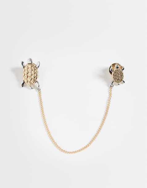 ASOS DESIGN Collar link with tortoise detail in gold tone - view 1