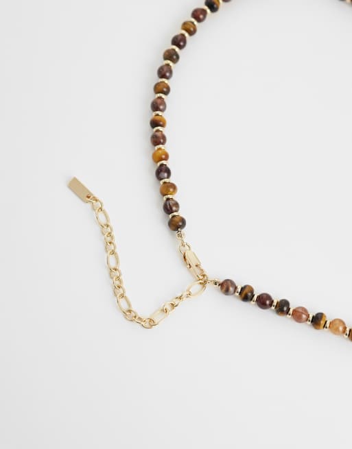 ASOS DESIGN - Collar marrón de cuentas semipreciosas de ojo de tigre, 4 de 4
