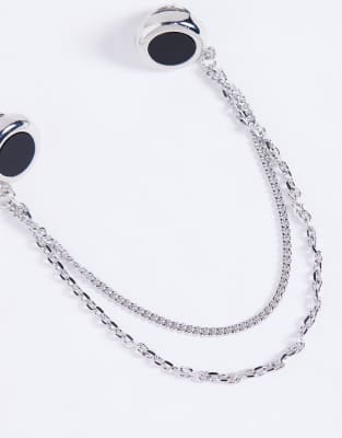 Asos Design Collar Tip With Chain Detail In Silver