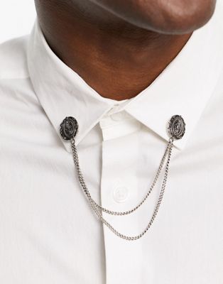 ASOS DESIGN collar tips with coin detail in burnished silver tone