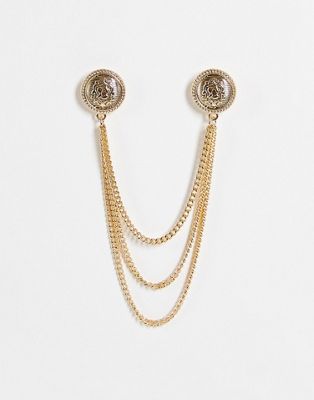 ASOS DESIGN wedding collar tips with coin detail in gold tone