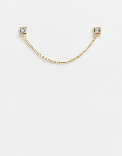 ASOS DESIGN collar tips with crystals in gold tone