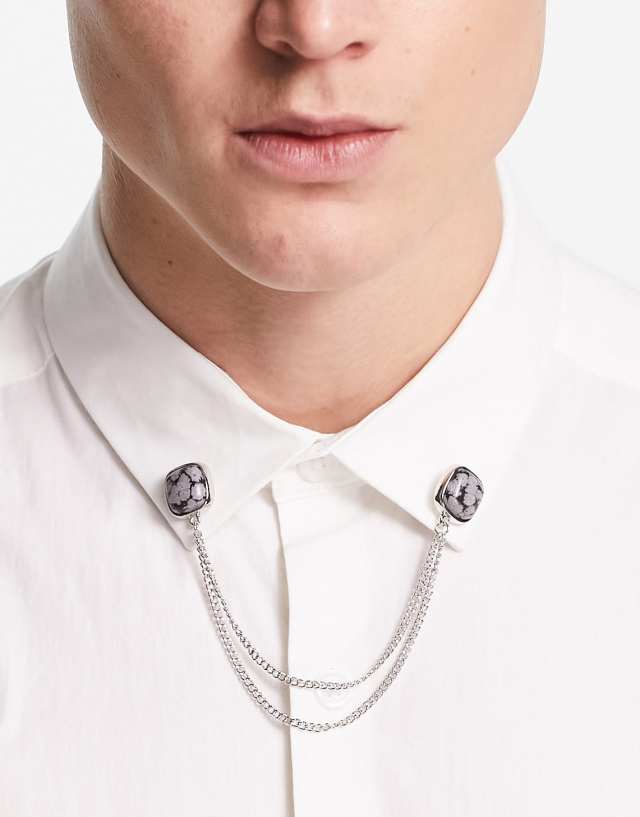 ASOS DESIGN collar tips with marble effect studs