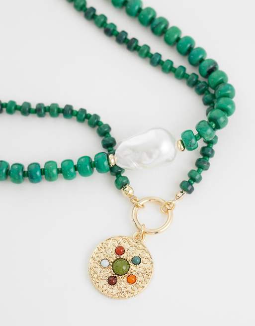 ASOS DESIGN - Collar verde de varias hileras con macalita de imitación, 3 de 4