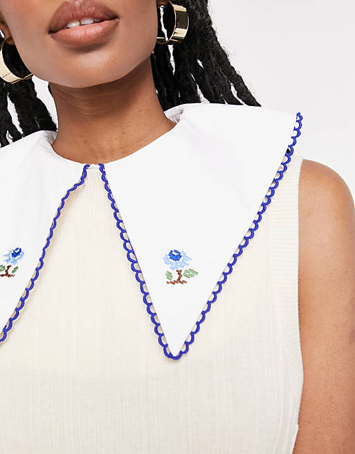 ASOS DESIGN collar with scallop edging and embroidery detail