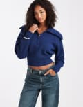 [ASOS DESIGN] ASOS DESIGN collared 1/2 zip waisted jumper in navy S Navy