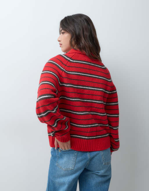 ASOS DESIGN collared button through stripe cardigan in red stripe, 5 of 5