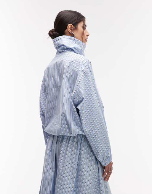 ASOS DESIGN collared button up shacket in blue stripe