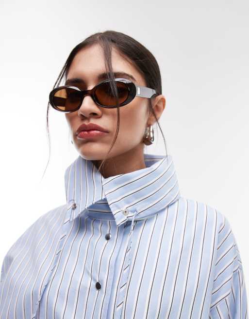 ASOS DESIGN collared button up shacket in blue stripe