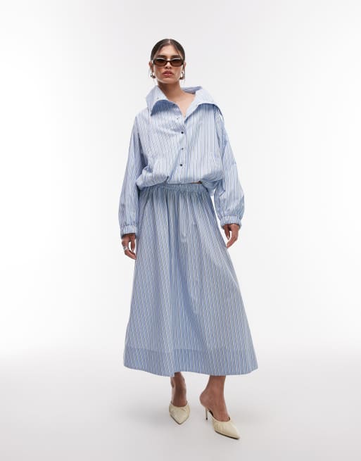 ASOS DESIGN collared button up shacket in blue stripe