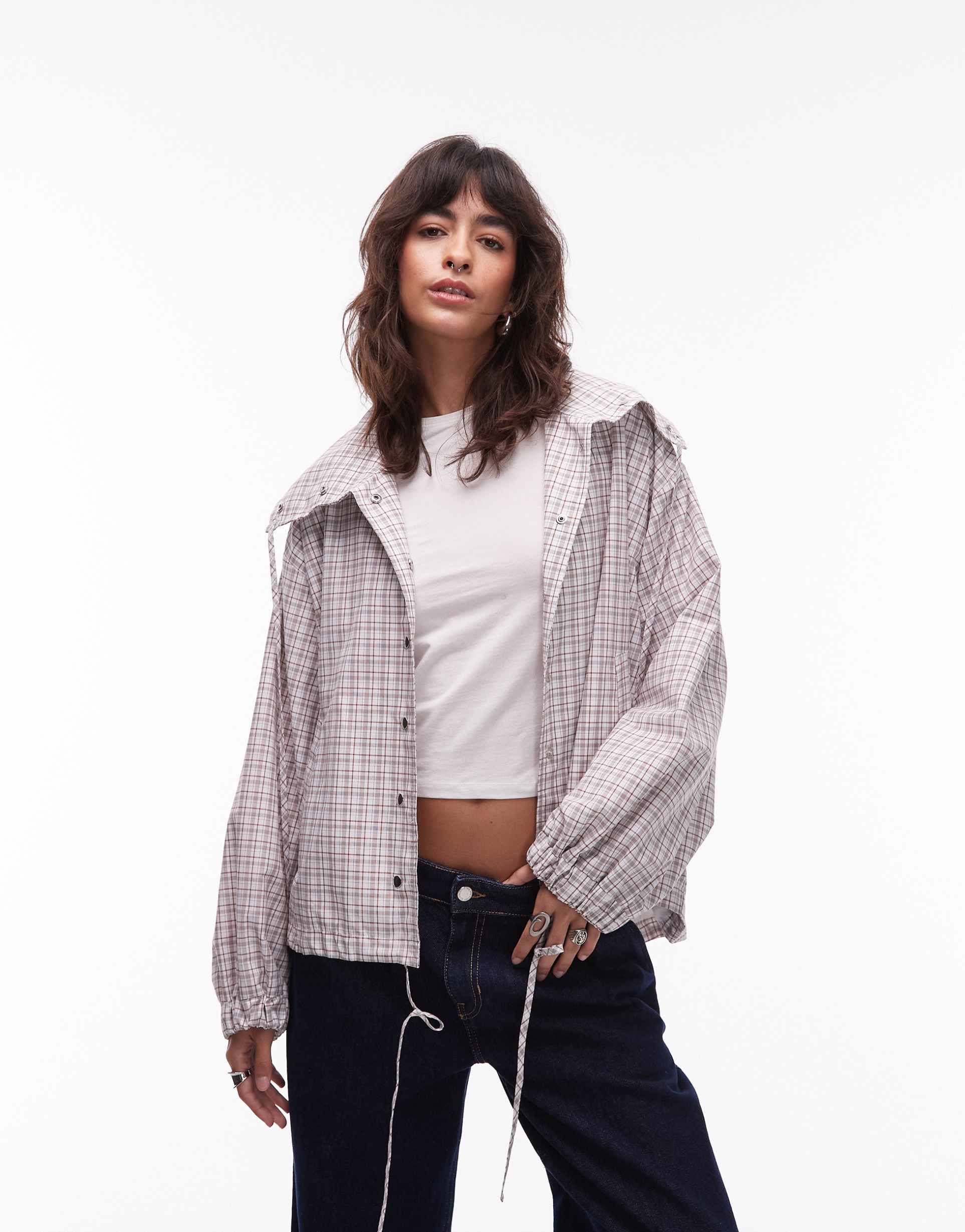asos design collared button up shirt jacket in plaid