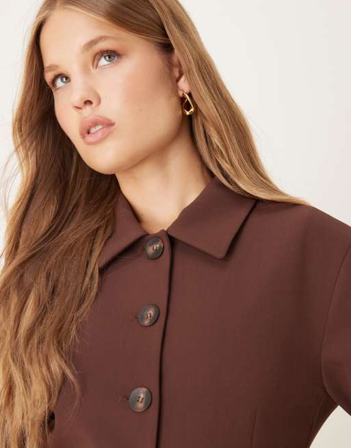 ASOS DESIGN collared fitted tailored jacket in chocolate