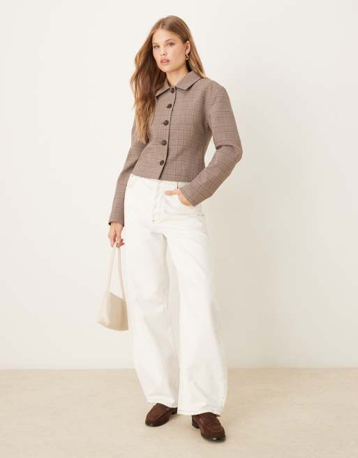 ASOS DESIGN collared fitted tailored jacket in gray plaid