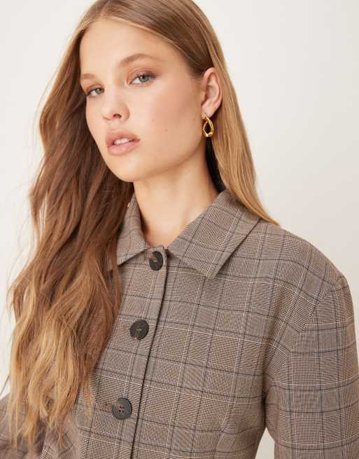 ASOS DESIGN collared fitted tailored jacket in gray plaid