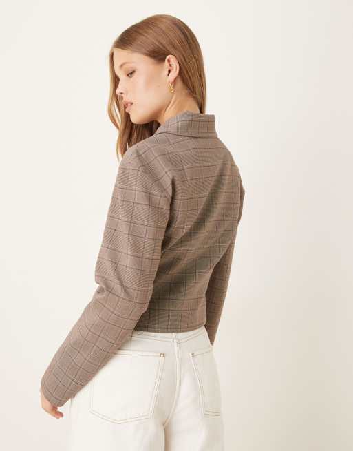 ASOS DESIGN collared fitted tailored jacket in gray plaid