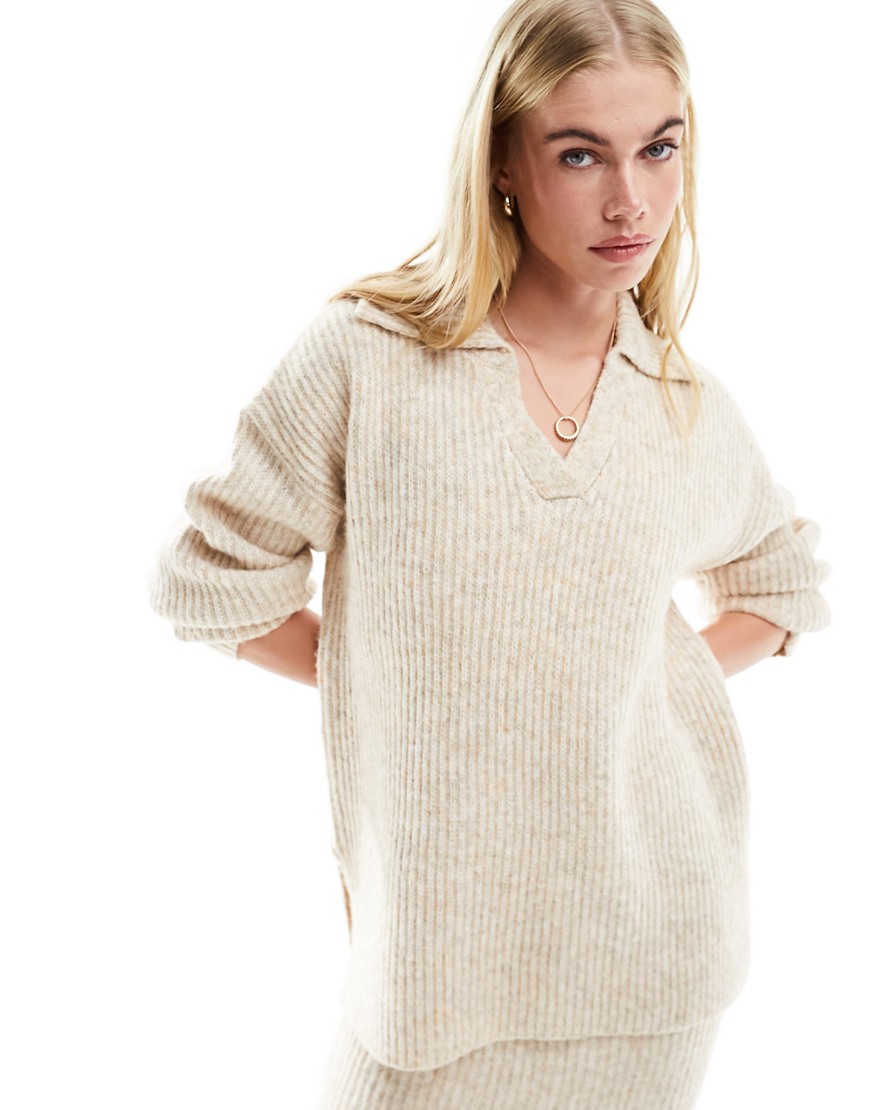 ASOS DESIGN collared jumper in oatmeal co-ord-Neutral