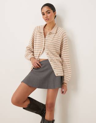 Asos Design Collared Knitted Cardigan With Raglan Sleeve In Neutral