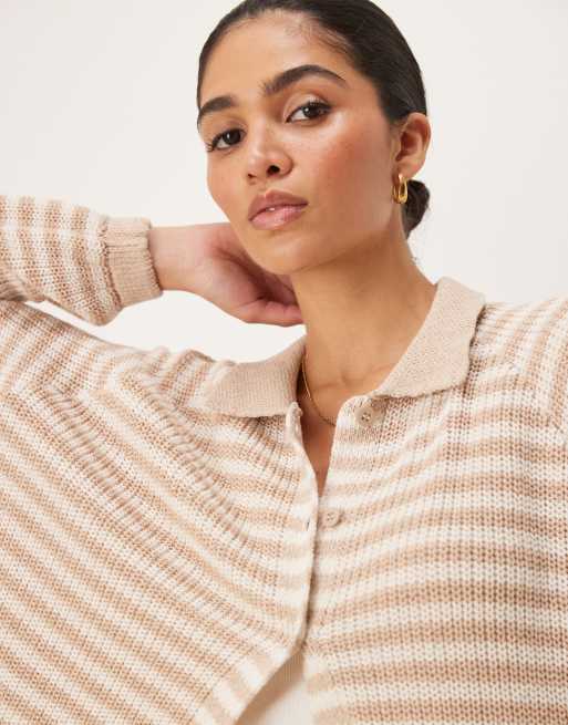 ASOS DESIGN collared knitted cardigan with raglan sleeve in warm stripe