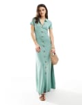 [ASOS DESIGN] ASOS DESIGN collared linen look maxi tea dress with button front in green 8 GREEN