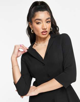 Long black best sale button up dress