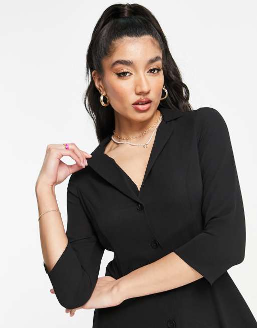 ASOS DESIGN collared long sleeve button through mini shirt dress in black