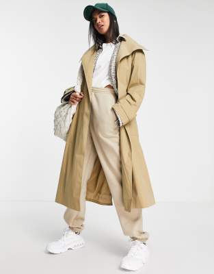 ASOS DESIGN collared luxe trench coat in stone-Brown