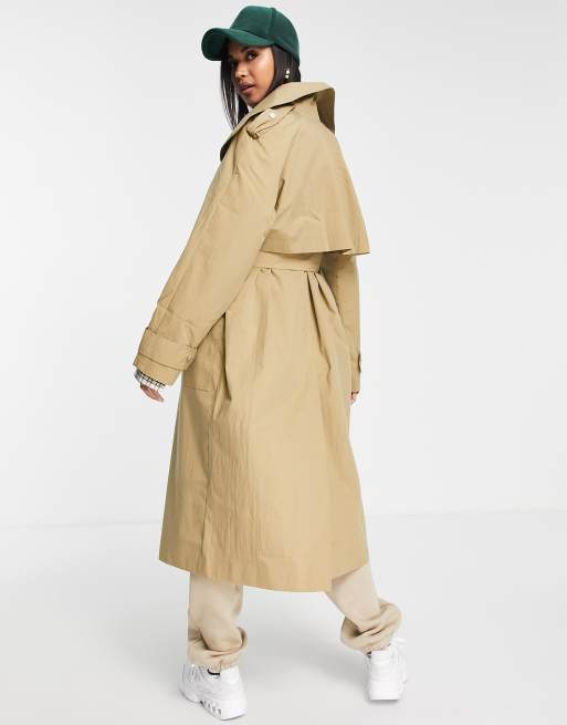 ASOS DESIGN collared luxe trench coat in stone ASOS