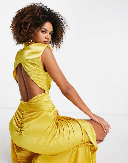 Asos gold satin dress sale