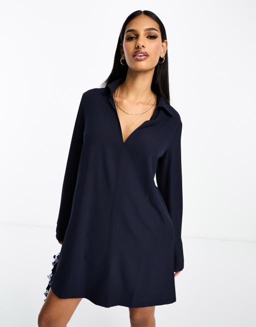 ASOS DESIGN collared mini shift dress in navy