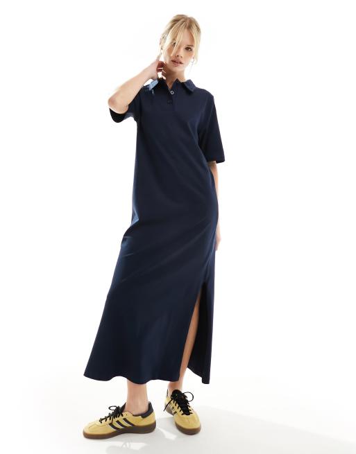 FhyzicsShops DESIGN collared placket midaxi t shirt dress in navy