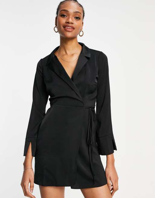 Black wrap cheap mini dress