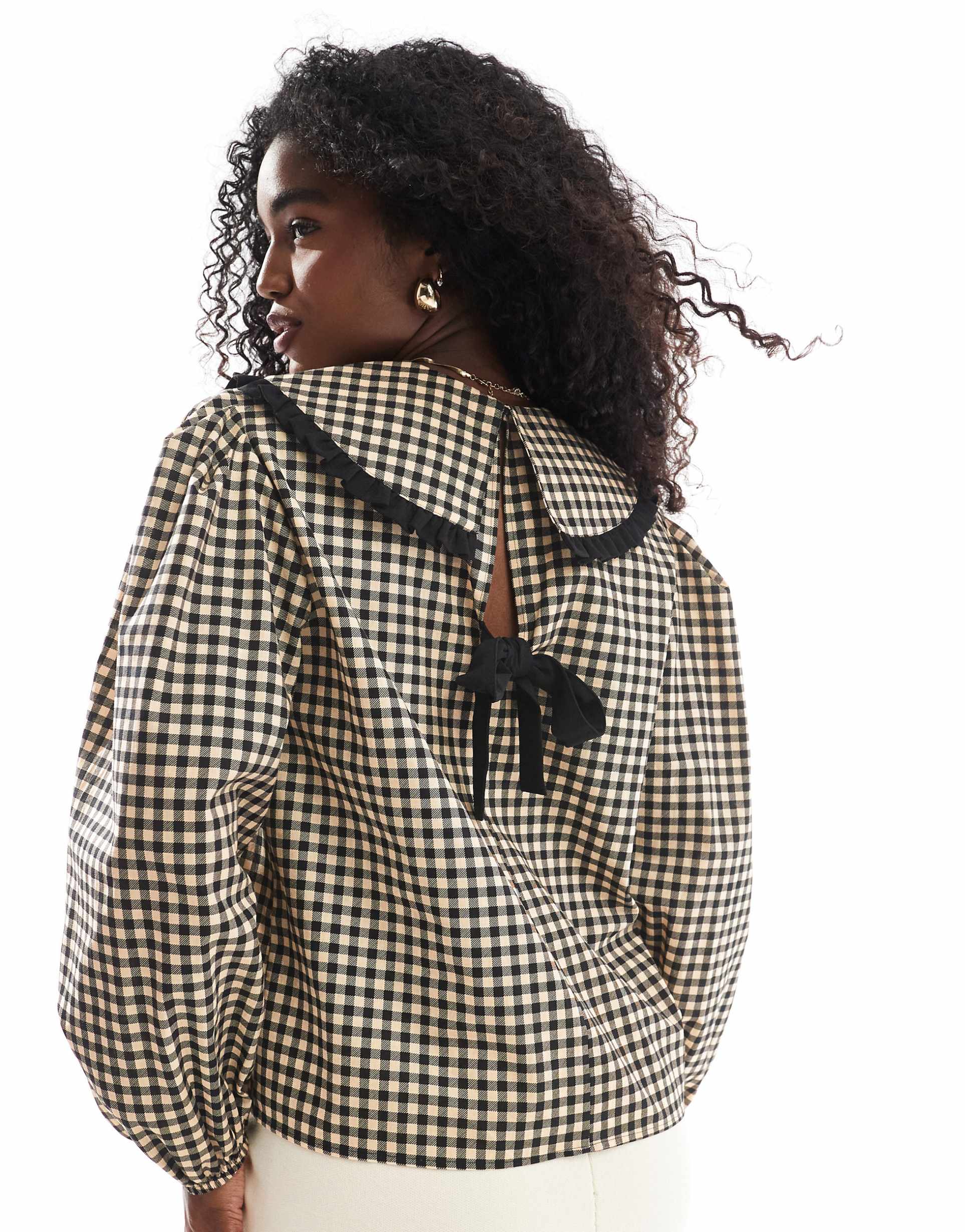 asos design collared shirt with bow back in gingham