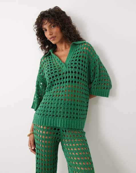 ASOS DESIGN collared short sleeve top co-ord in green