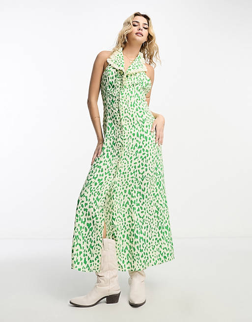 ASOS DESIGN collared sleeveless midi shirt dress in green splodge print |  ASOS