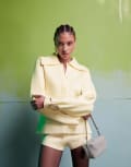 [ASOS DESIGN] ASOS DESIGN collared structured knit waisted shirt cardigan in cream (part of a set)-White L Cream