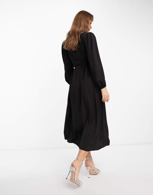 ASOS DESIGN collared wrap midi dress in black