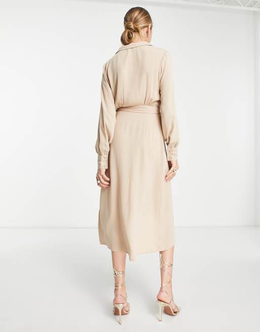 ASOS DESIGN sweetheart neck self tie belt midi dress with high split in  brick