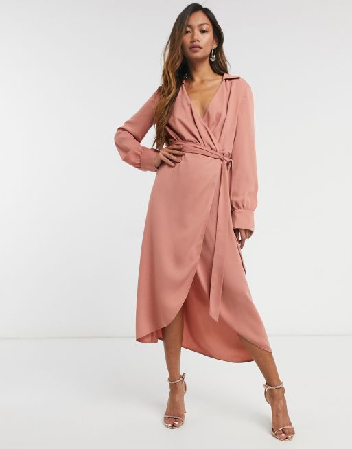 Asos midi wrap dress online