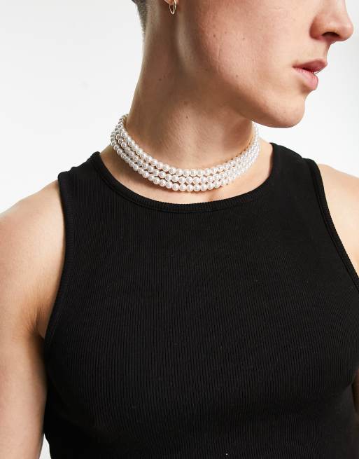 ASOS DESIGN - Collarino bianco con perline sintetiche multifilo
