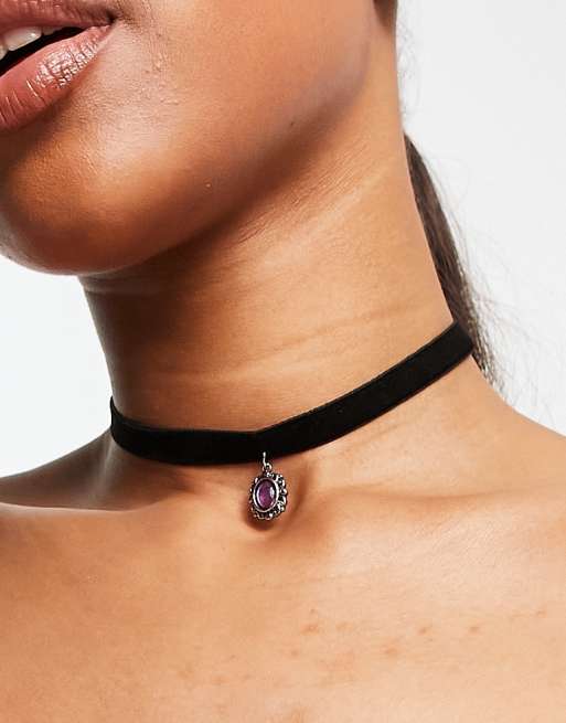 ASOS DESIGN - Collarino con fascia in velluto e pendente semiprezioso