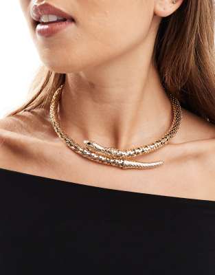 ASOS DESIGN - Collarino rigido a serpente color oro