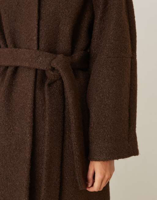 ASOS DESIGN collarless boucle longline formal coat in bitter chocolate