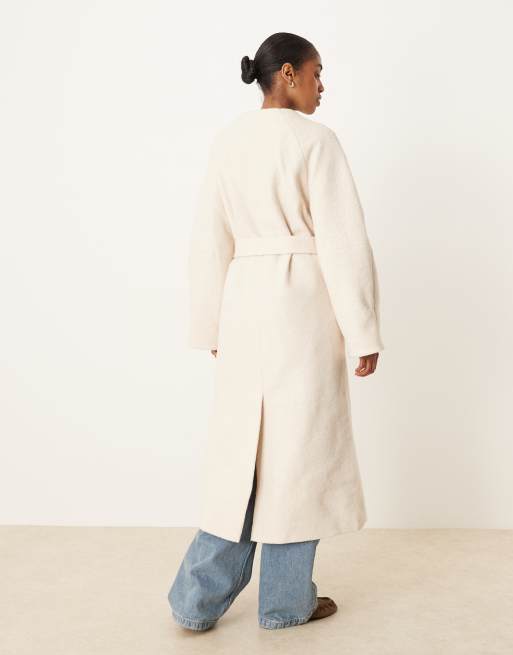 ASOS DESIGN collarless boucle longline formal coat in oatmeal