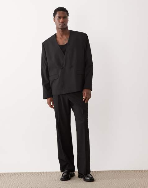 ASOS DESIGN collarless boxy suit in black - view 1