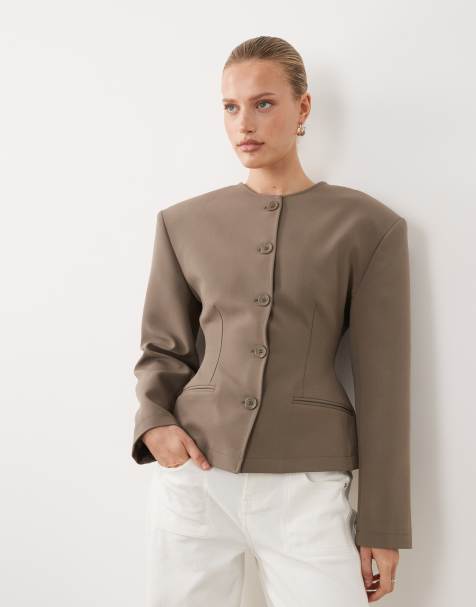 ASOS DESIGN collarless button up cinched blazer - view 1