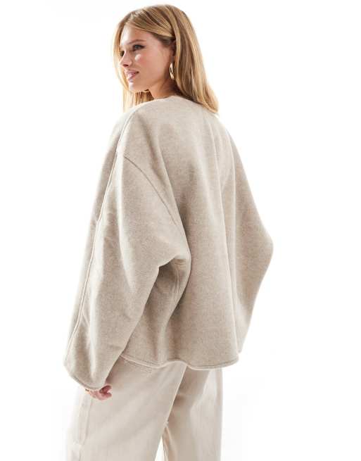 ASOS DESIGN collarless chuck on formal coat in oatmeal