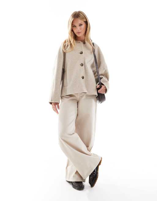 ASOS DESIGN collarless chuck on formal coat in oatmeal