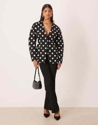 Asos Design Collarless Cinched Waist Blazer In Multi
