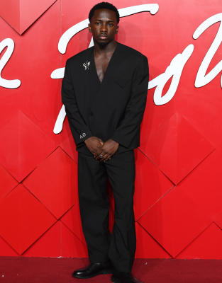 ASOS DESIGN collarless double breasted boxy suit jacket in black